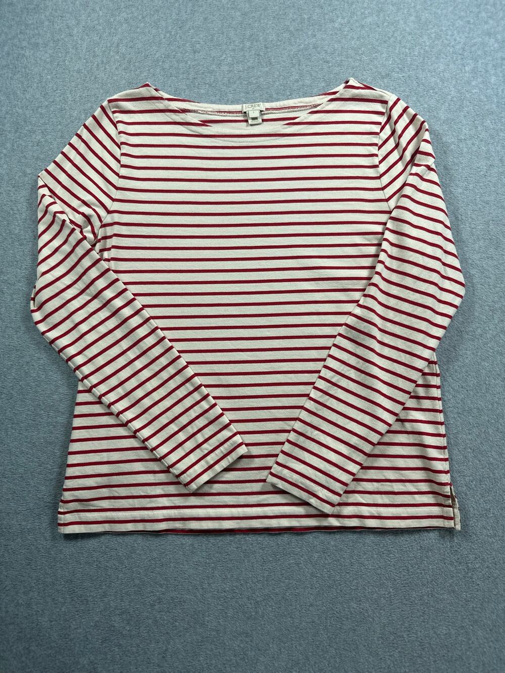 J.Crew Mariniere Shirt Women's Size Large Red Ivory Horizontal Striped Boat Neck